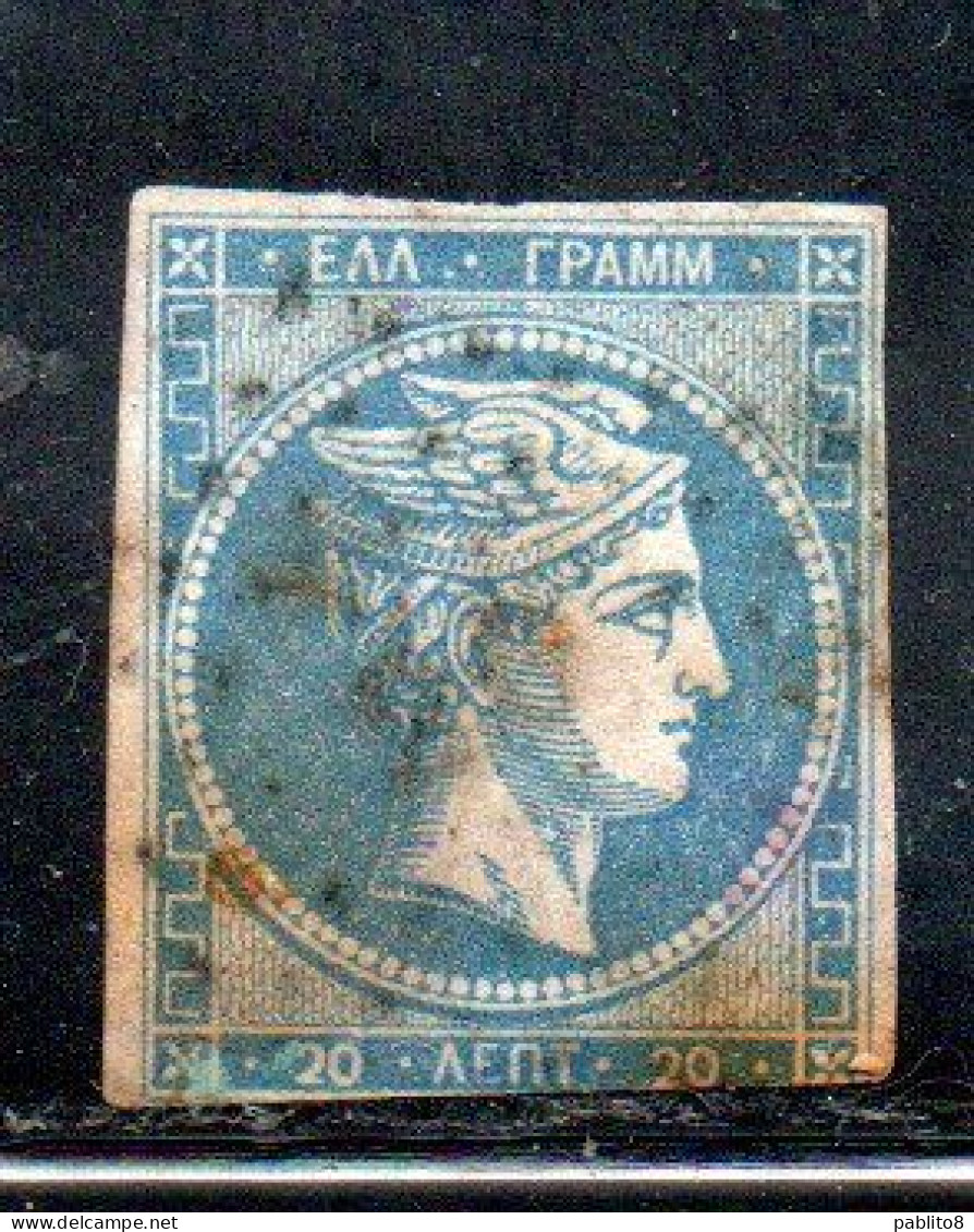 GREECE GRECIA HELLAS 1861 1882 HERMES MERCURY MERCURIO LEPTA 20l USED USATO OBLITERE' - Gebruikt