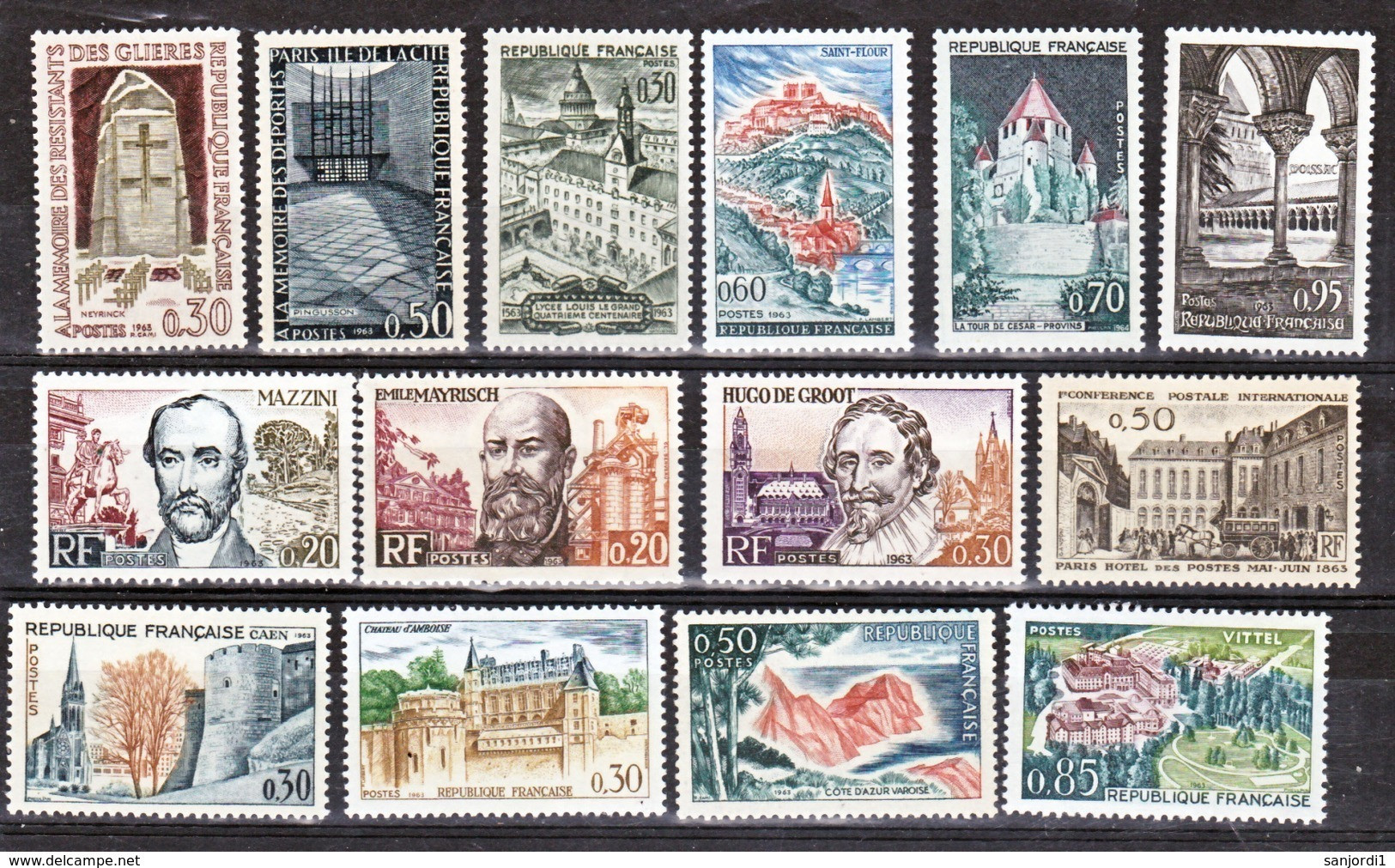 France 1963 1368 1403 Année Poste Neuf ** TB MNH SiN CHARNELa Cote 34 - 1960-1969