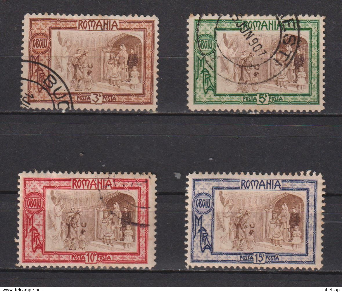 Timbres Oblitérés De Roumanie, De 1907 N°203 à 206 - Used Stamps