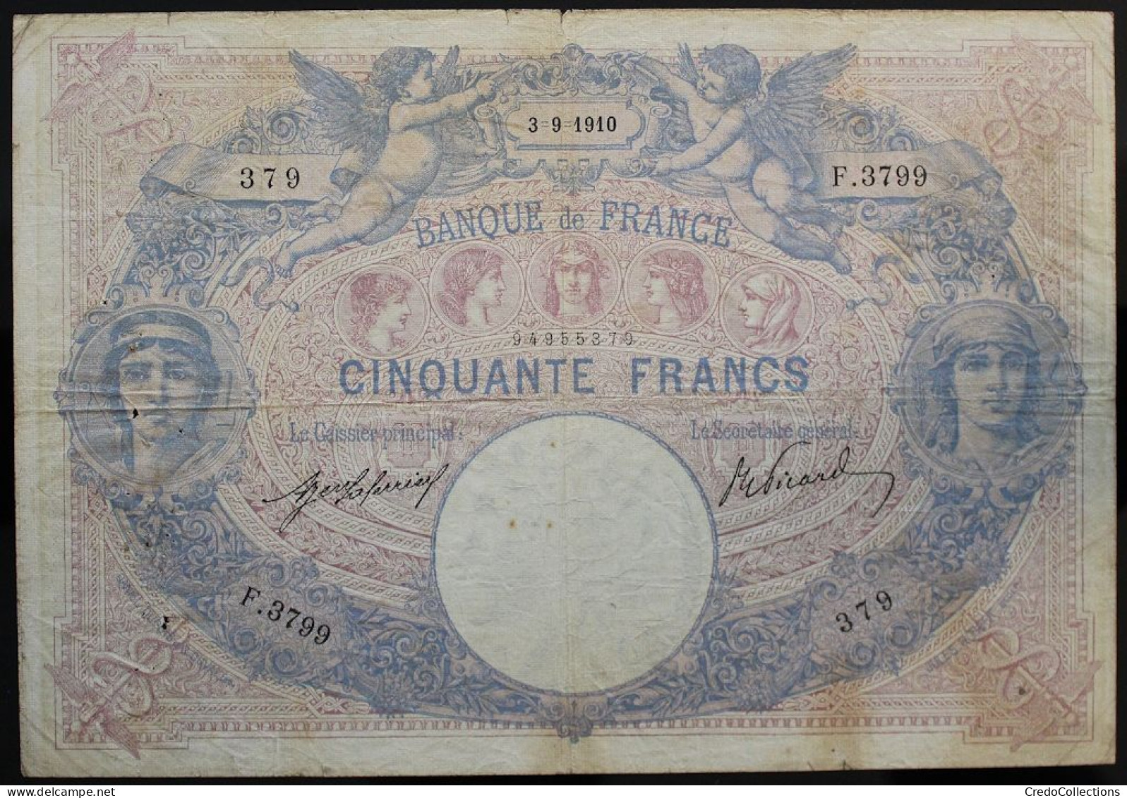 France - 50 Francs - 3-9-1910 - PICK 64d / F14.23 - B - 50 F 1889-1927 ''Bleu Et Rose''