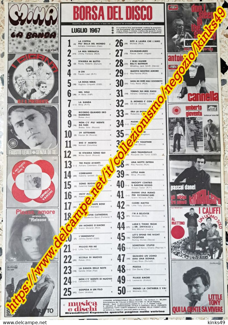 B248) HIT PARADE - BORSA DEL DISCO : Paginone Centrale Originale Di LUGLIO 1967 - Affiches & Posters