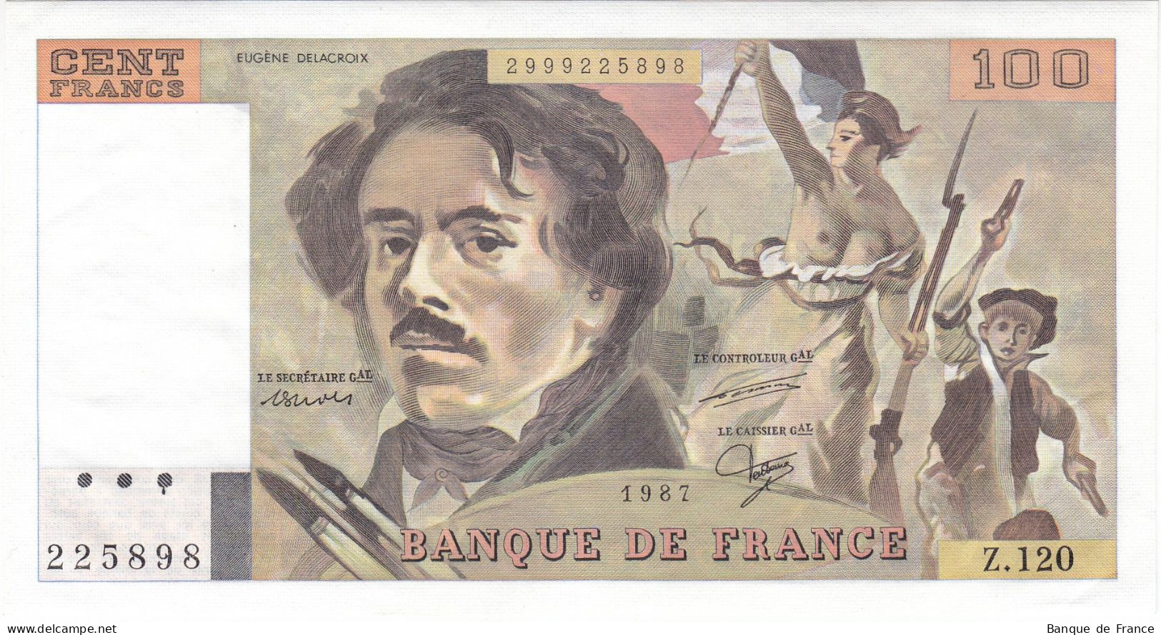 Billet 100 F Delacroix 1987 FAY 69.11 Alph. Z.120 N° 225898 P/NEUF - 100 F 1978-1995 ''Delacroix''