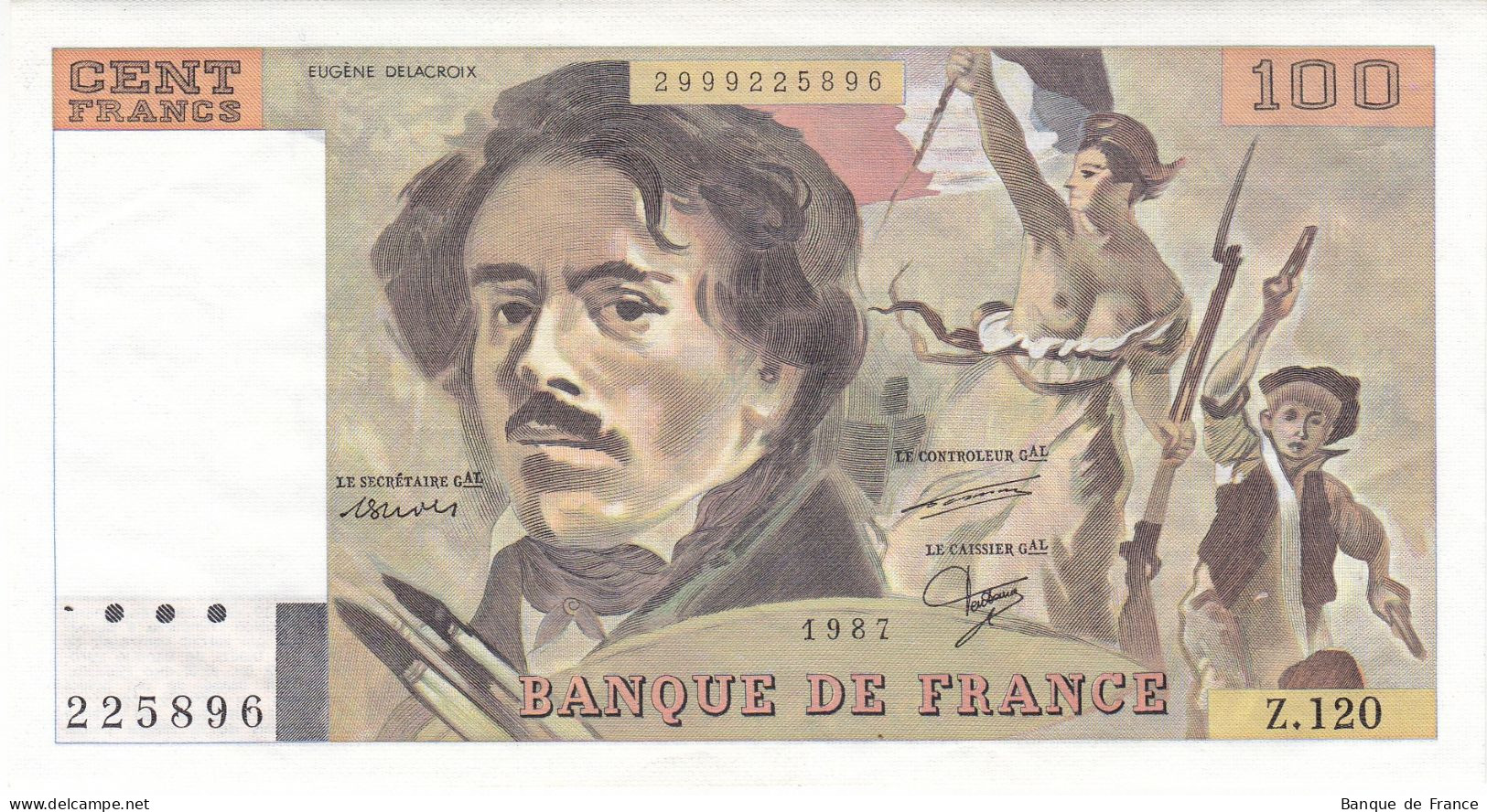 Billet 100 F Delacroix 1987 FAY 69.11 Alph. Z.120 N° 225896 P/NEUF - 100 F 1978-1995 ''Delacroix''