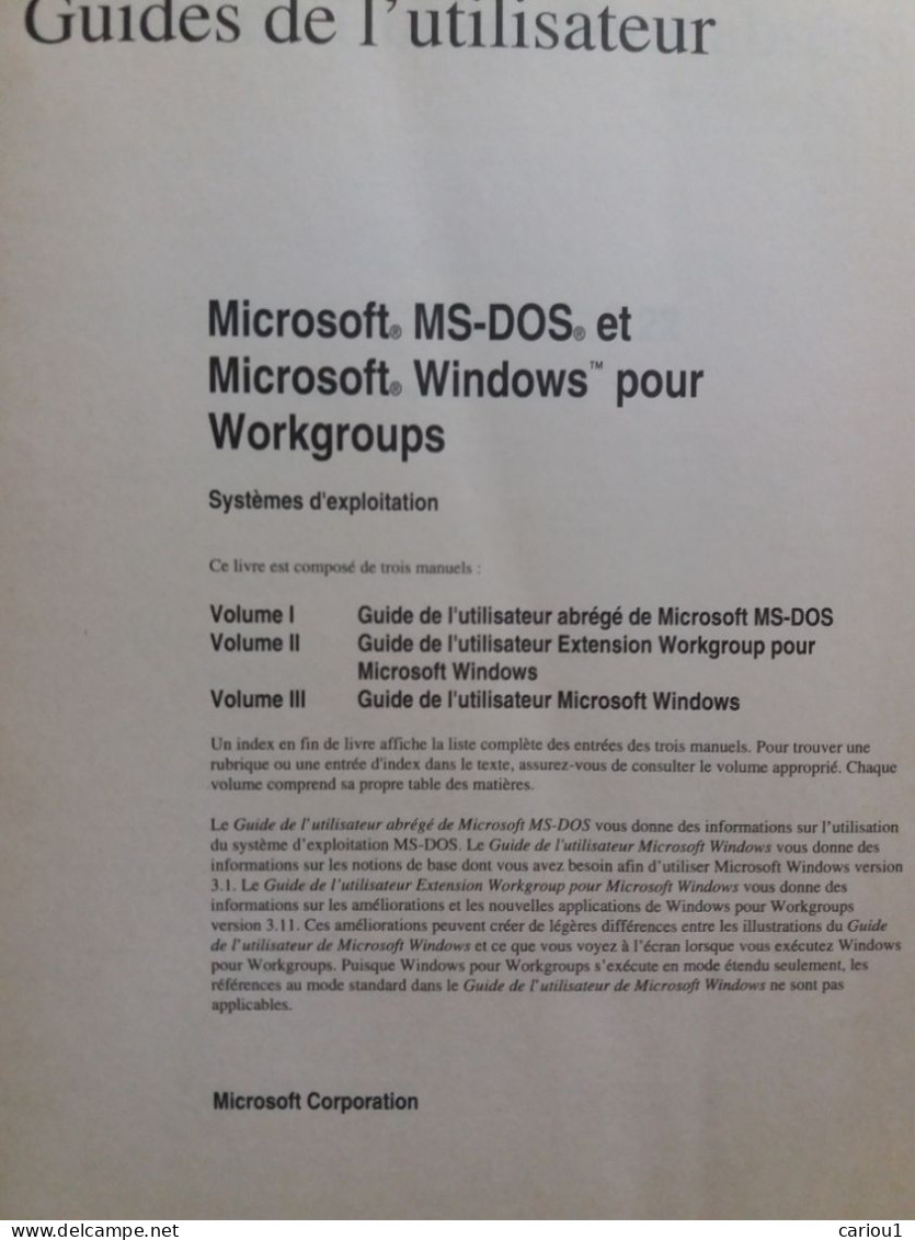 C1  Guide Utilisateur MICROSOFT WINDOWS Workgroups MS DOS 1994 - Informatique