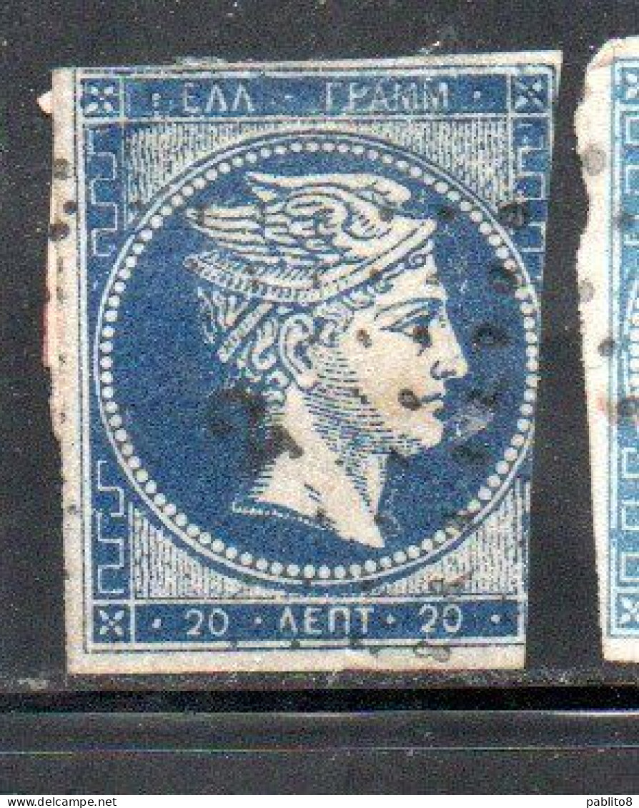 GREECE GRECIA HELLAS 1861 1882 HERMES MERCURY MERCURIO LEPTA 20l USED USATO OBLITERE' - Used Stamps