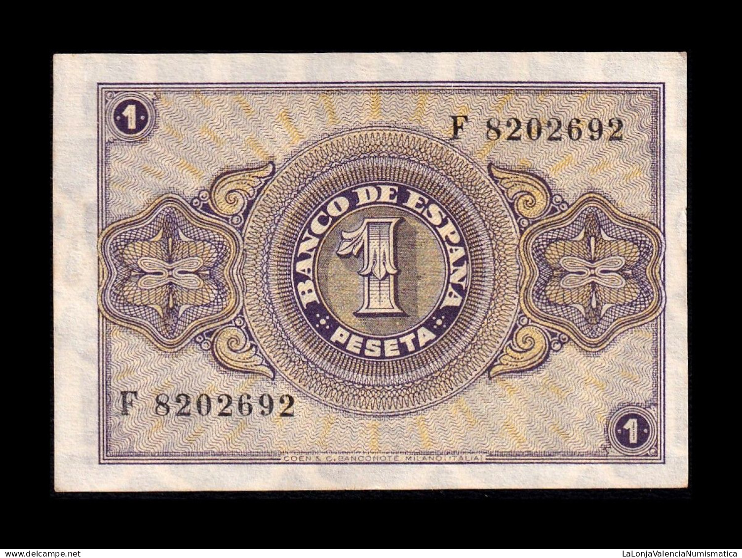 España Spain 1 Peseta Burgos 1937 Pick 104 Serie F Sc- AUnc - 1-2 Pesetas