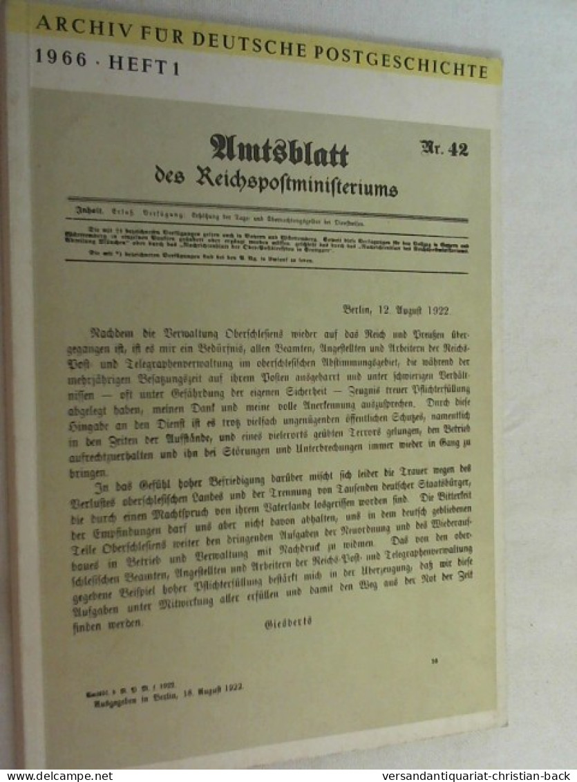 Archiv Für Deutsche Postgeschichte - Heft 1/1966 - 4. Neuzeit (1789-1914)