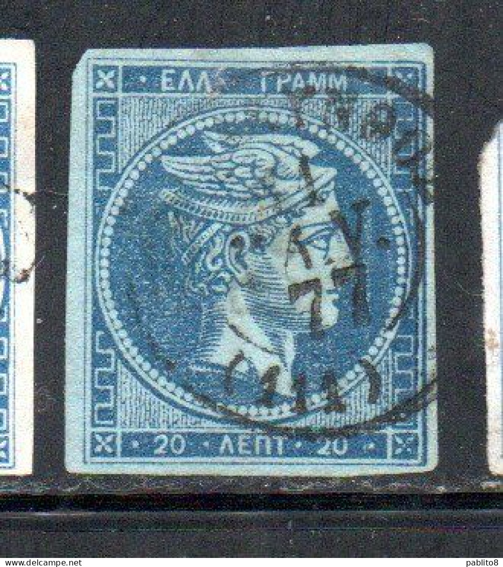 GREECE GRECIA HELLAS 1861 1882 HERMES MERCURY MERCURIO LEPTA 20l USED USATO OBLITERE' - Usados