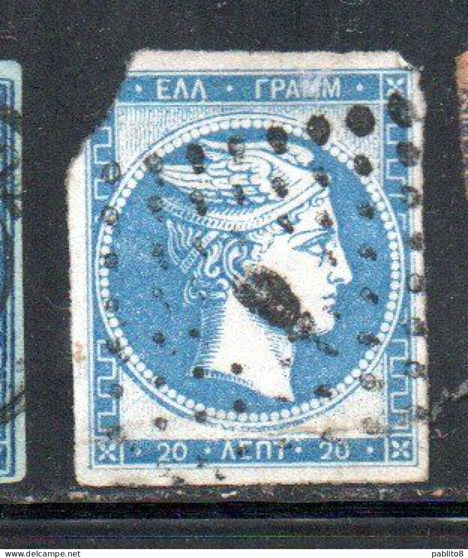 GREECE GRECIA HELLAS 1861 1882 HERMES MERCURY MERCURIO LEPTA 20l USED USATO OBLITERE' - Gebruikt