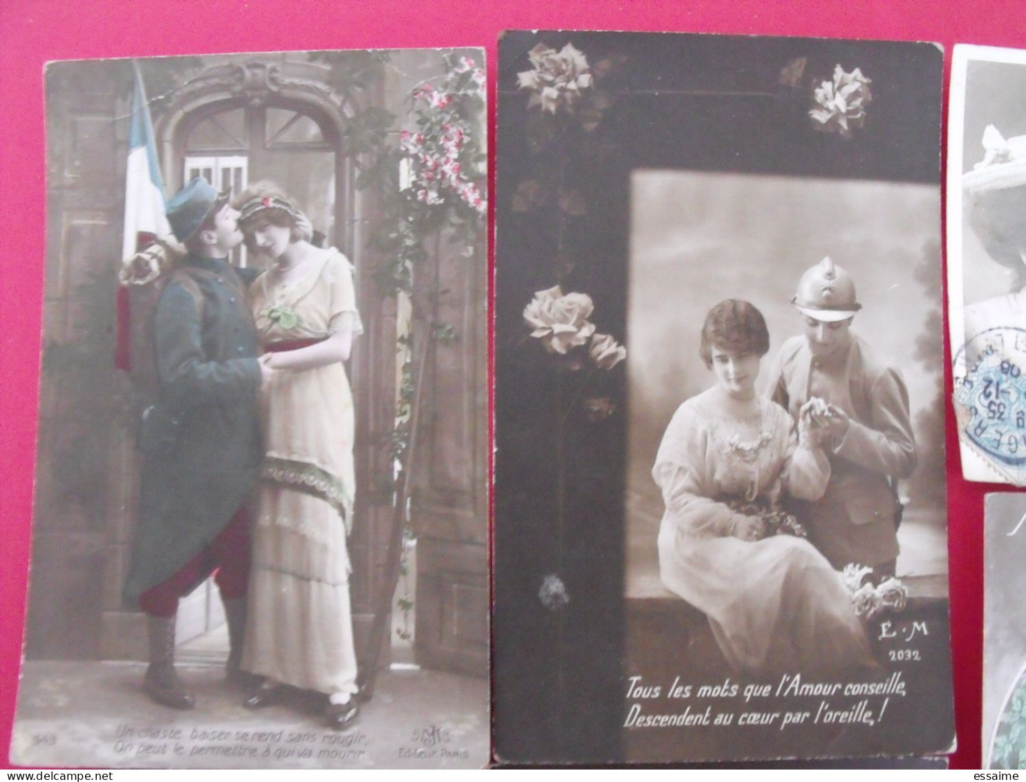 Lot De 7 Cartes Postales. Militaire Baiser Amour  Marguerite Couple Guerre 14-18 - Verzamelingen & Kavels