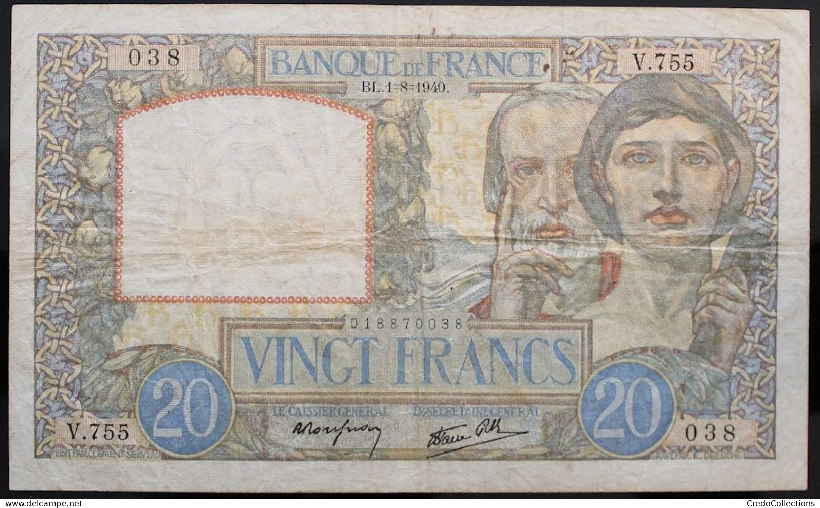 France - 20 Francs - 1-8-1940 - PICK 92a / F12.5 - TB - 20 F 1939-1942 ''Science Et Travail''