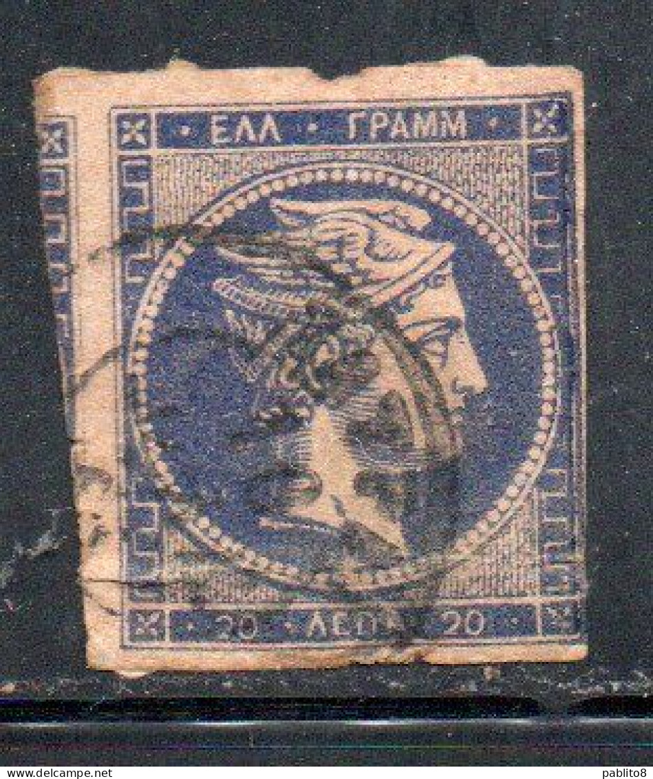 GREECE GRECIA HELLAS 1861 1882 HERMES MERCURY MERCURIO LEPTA 20l USED USATO OBLITERE' - Gebraucht