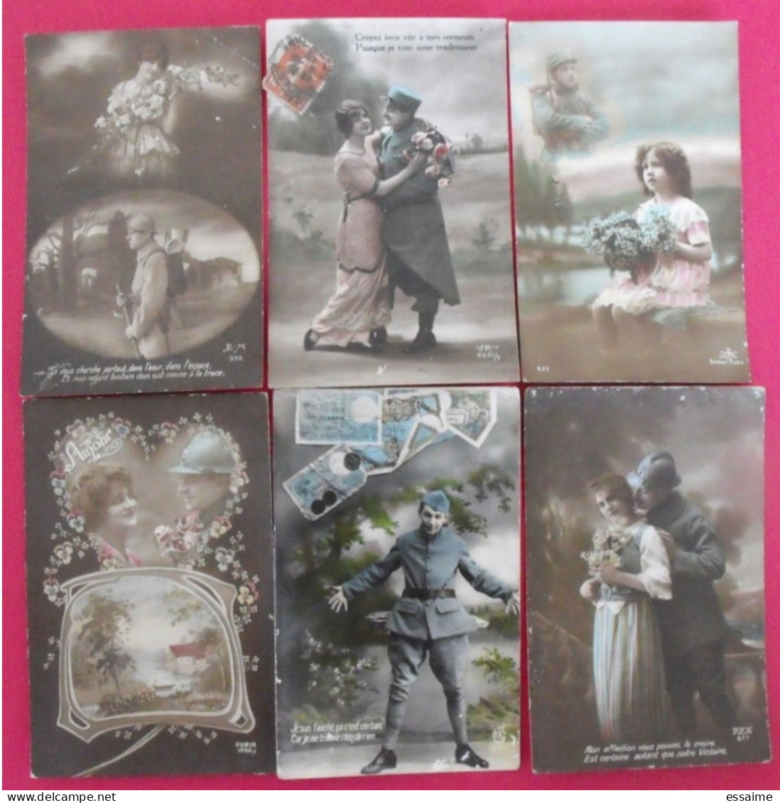 Lot De 6 Cartes Postales. Militaire Baiser Amour  Serment Couple Affection Fauché Guerre 14-18 - Collections & Lots