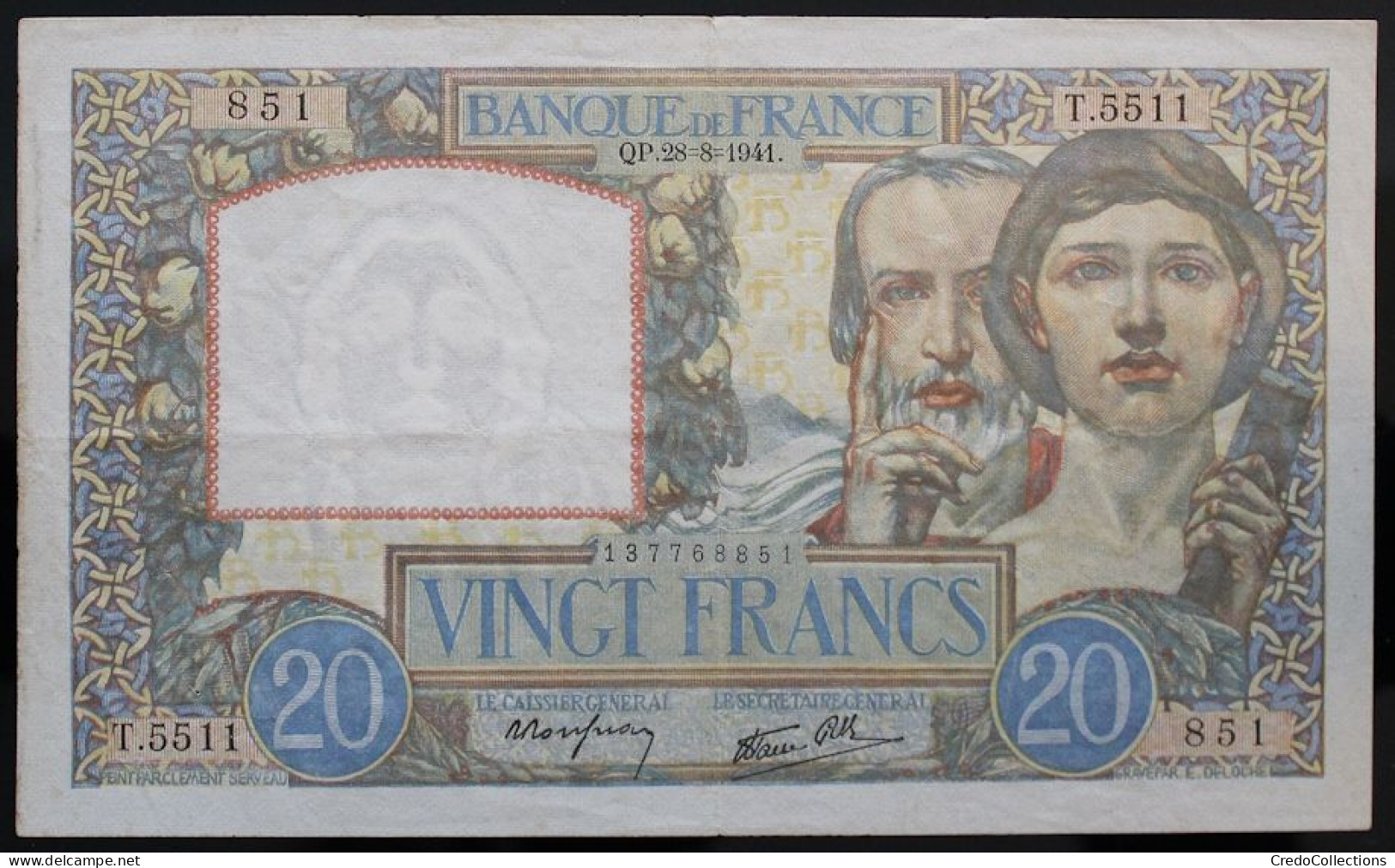 France - 20 Francs - 28-8-1941 - PICK 92b / F12.17 - TTB - 20 F 1939-1942 ''Science Et Travail''