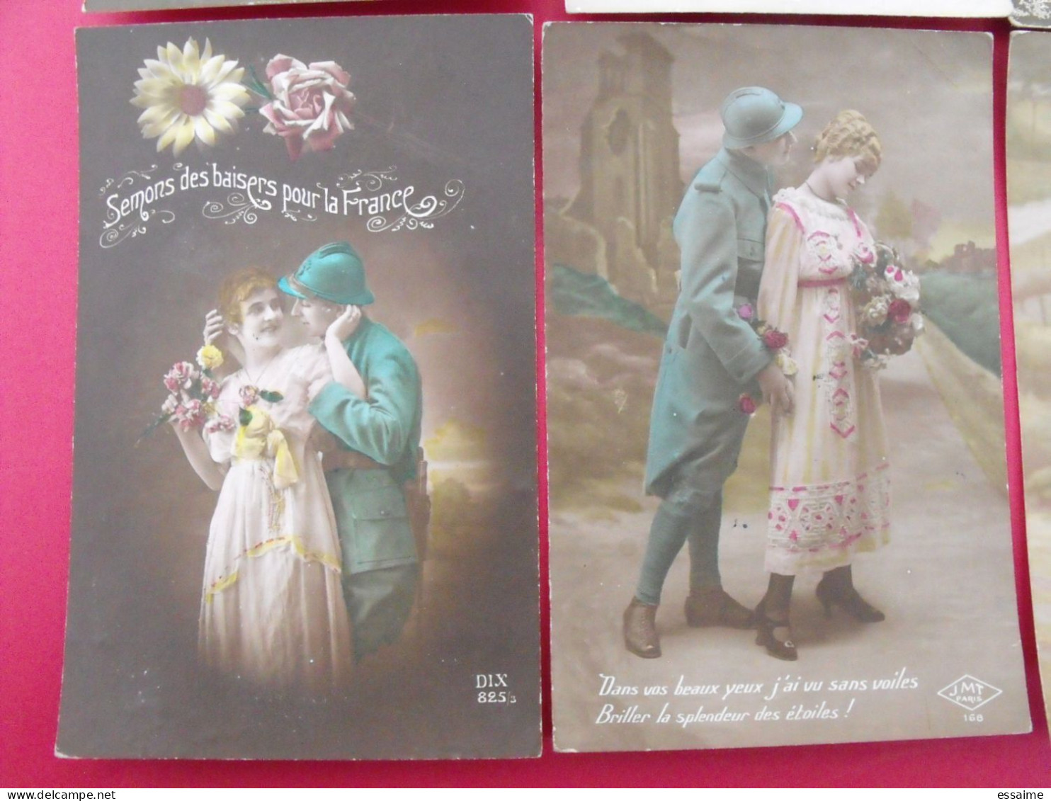 Lot De 6 Cartes Postales. Militaire Baiser Amour Pensée Couple Affection Bonne Année Guerre 14-18 - Collections & Lots