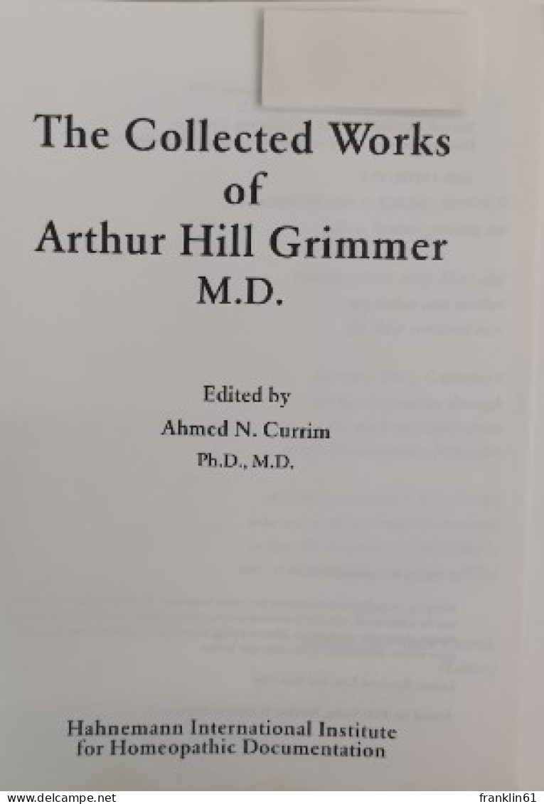 The Collected Works Of Arthur Hill Grimmer. - Health & Medecine