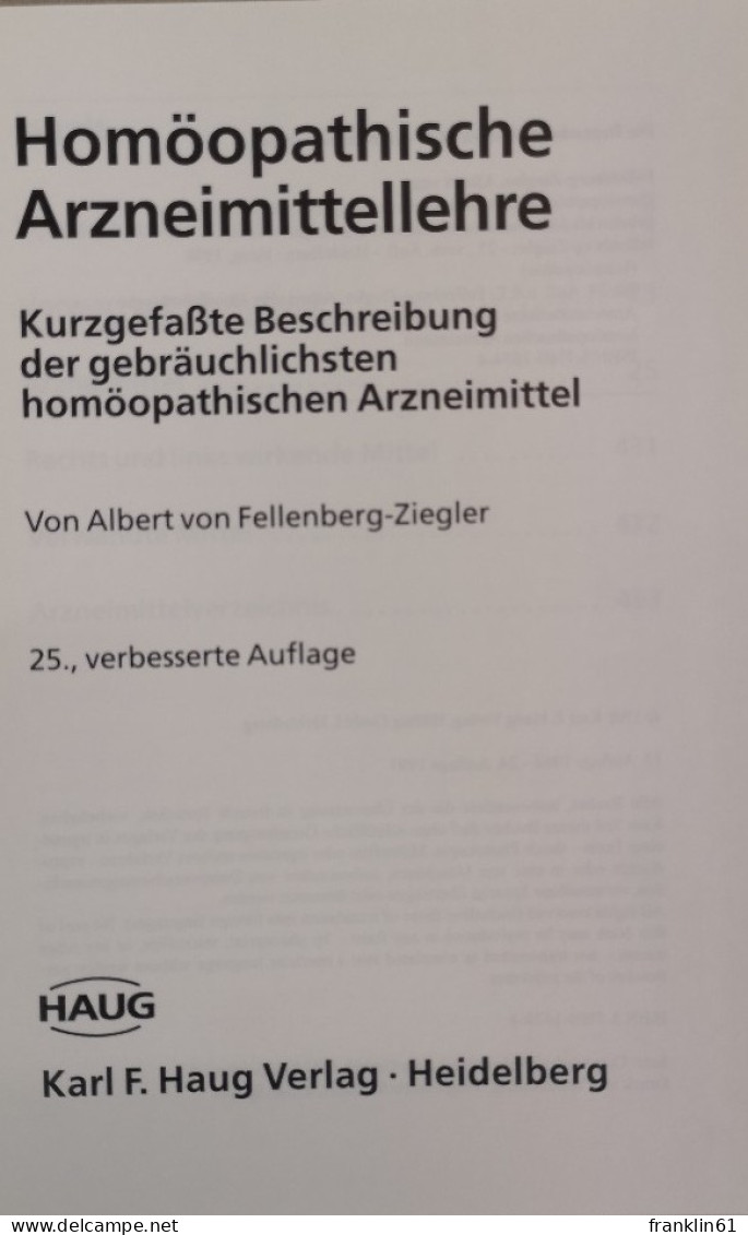 Homöopathische Arzneimittellehre. - Salud & Medicina