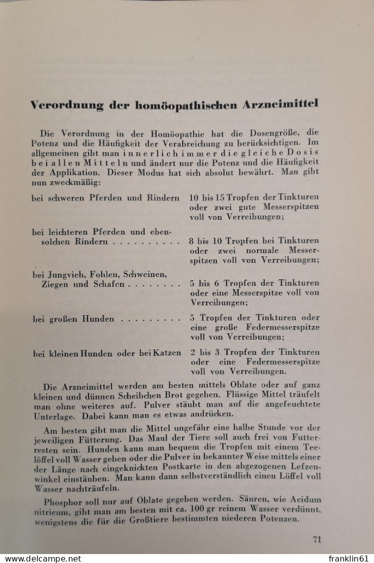 Einführung In Die Homöopathie Für Tierärzte. - Salute & Medicina