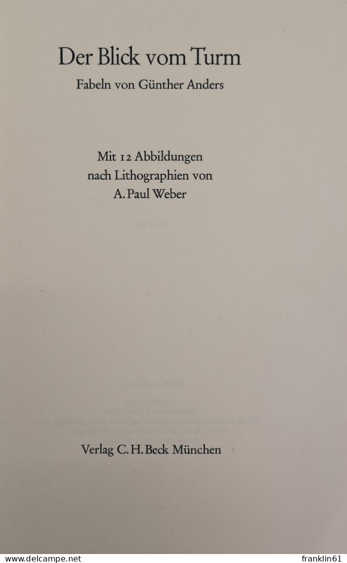 Der Blick Vom Turm. Fabeln Von Günther Anders. - Cartes Topographiques