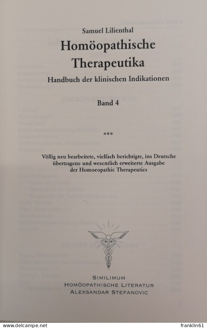 Homöopathische Therapeutika: Handbuch Der Klinischen Indikation. Bd. 4 - Health & Medecine
