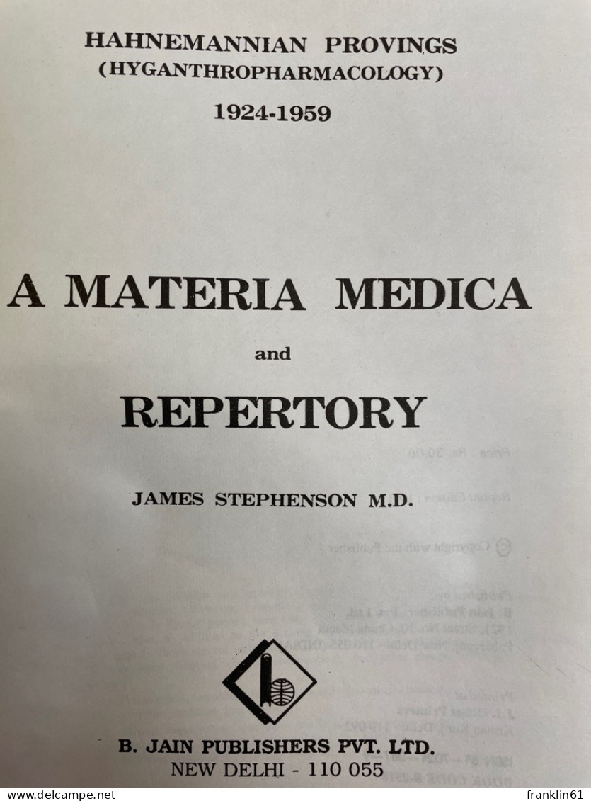 Hahnemannian Provings: A Materia Medica & Reprtory. - Salud & Medicina