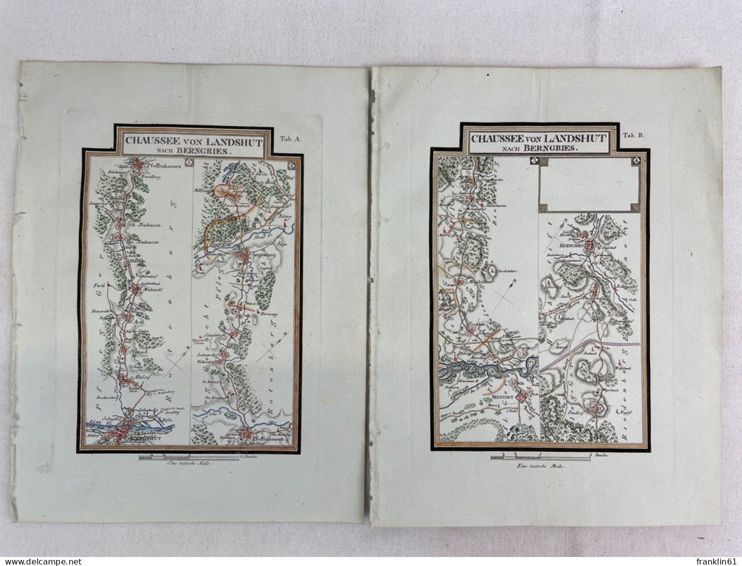 Kupferstich- Karte, In 2 Blatt Aus Riedls Reiseatlas, Chaussee Von Landshut Nach Berngries. - Topographische Karten