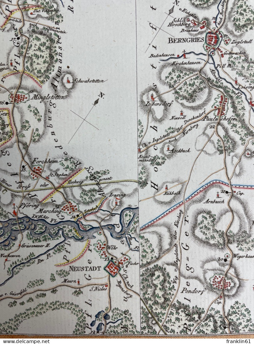 Kupferstich- Karte, In 2 Blatt Aus Riedls Reiseatlas, Chaussee Von Landshut Nach Berngries. - Carte Topografiche
