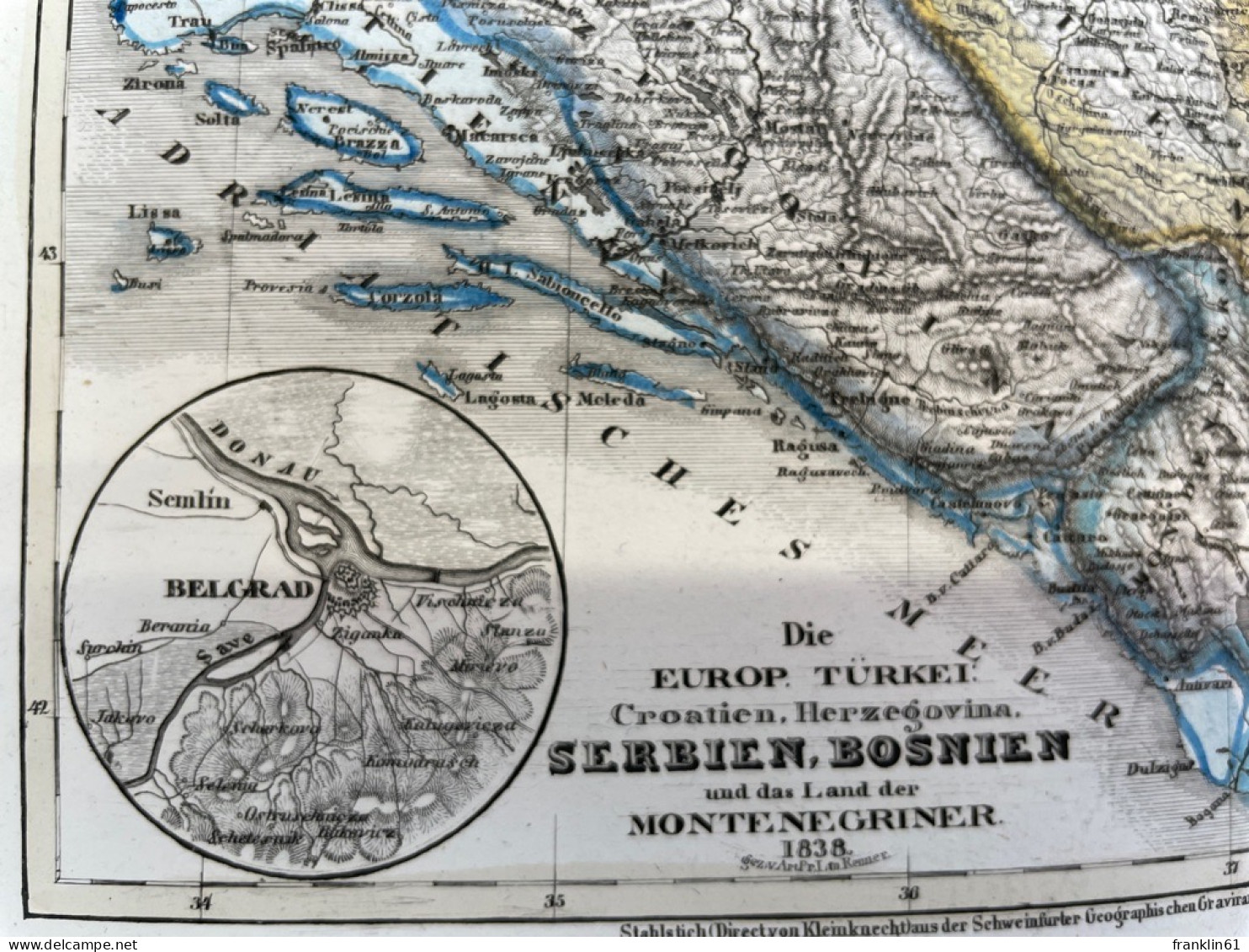 Stahlstich-Karte: Europ. Türkei, Croatien, Herzegovina, Serbien, Bosnien Und Das Land Der Montenegriner. Euro - Carte Topografiche