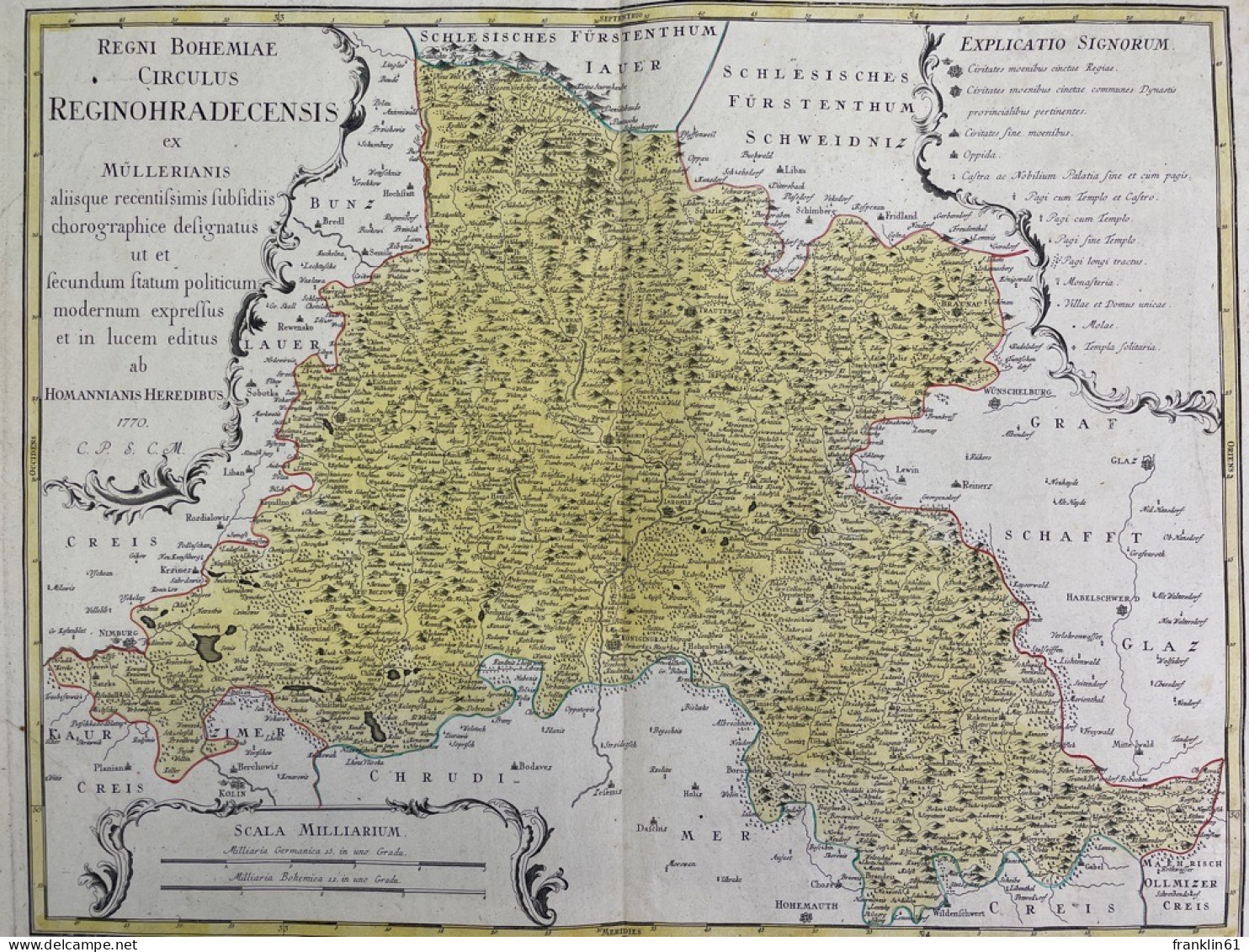 Regni Bohemiae Circulus Reginohradecensis. OKupferstich Koloriert. - Topographische Kaarten