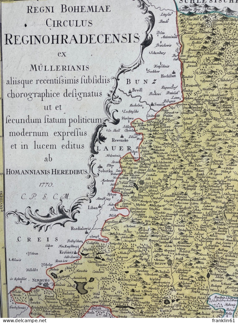 Regni Bohemiae Circulus Reginohradecensis. OKupferstich Koloriert. - Topographische Karten