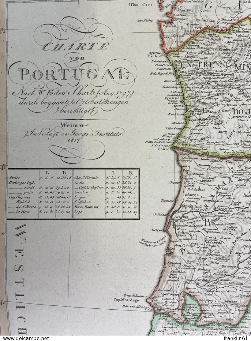 Charte Von Portugal.  Kupferstich-Karte. - Topographische Karten