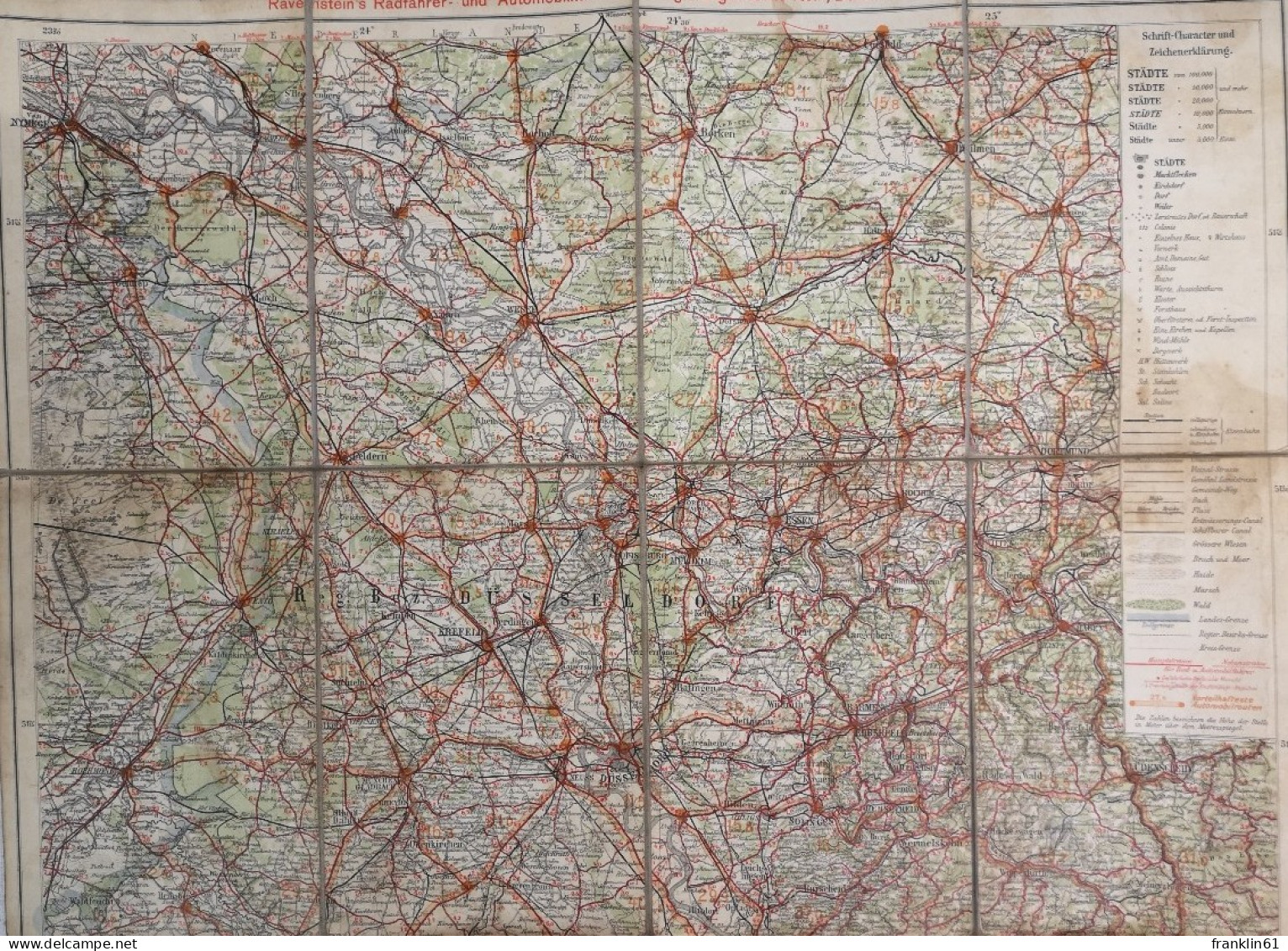 Ravenstein's Rad- Und Automobil-Karte Für Die Regierungsbezirke Köln, Düsseldorf Und  Aachen. 1 : 300 000. - Carte Topografiche