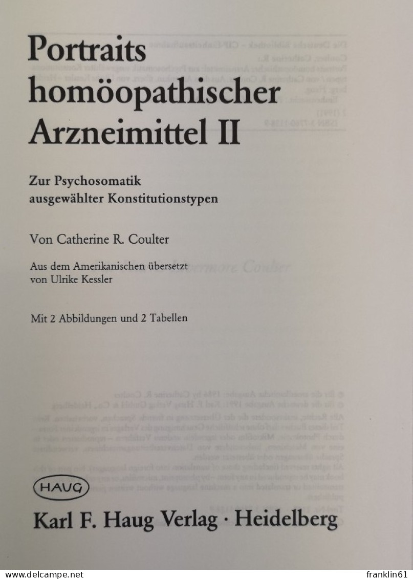 Portraits Homöopathischer Arzneimittel II. Zur Psychosomatik Ausgewählter Konstitutionstypen - Health & Medecine