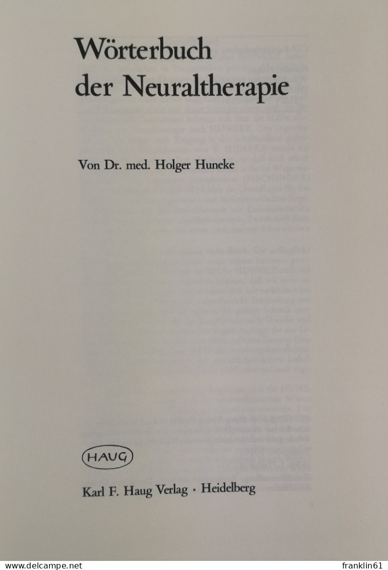 Wörterbuch Der Neuraltherapie. - Medizin & Gesundheit