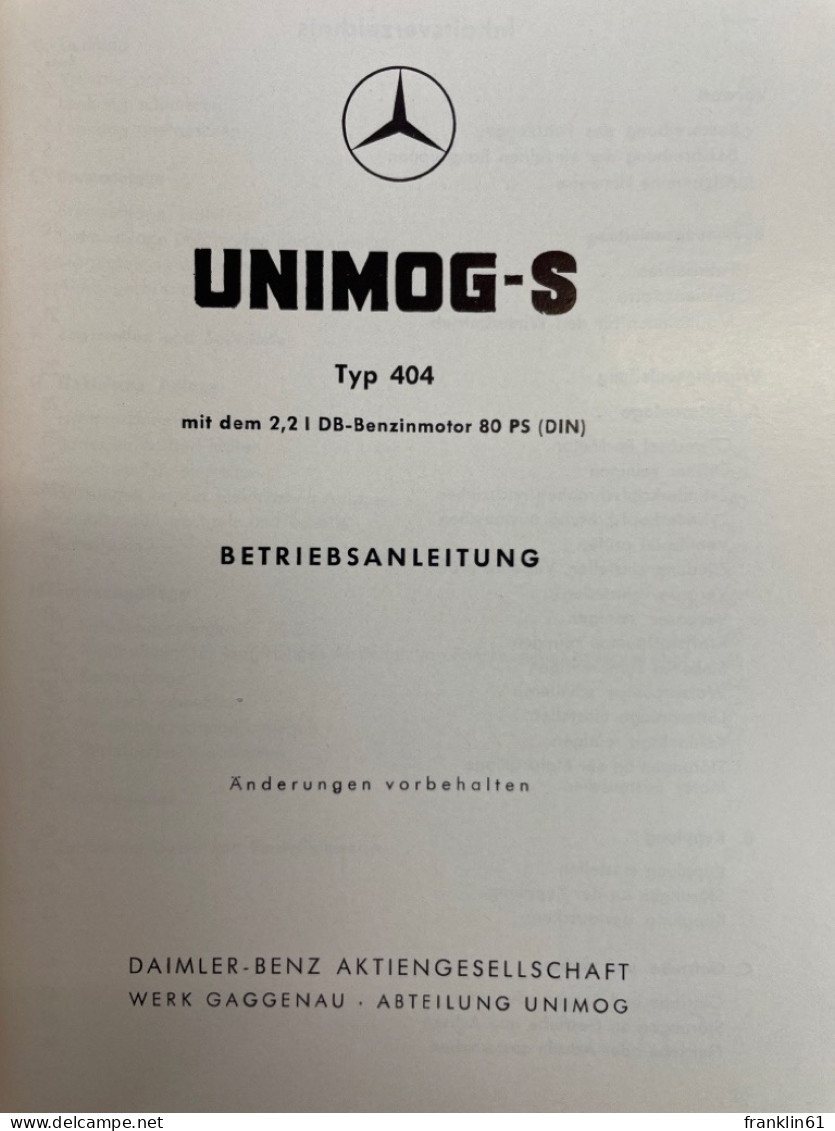 Mercedes-Benz Unimog-S Typ 404, Betriebsanleitung. - Transporte