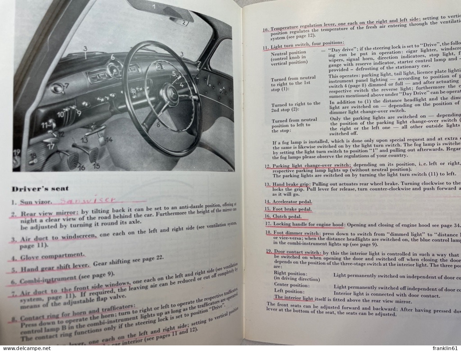 Mercedes-Benz Typ 180, Instruction Manual.