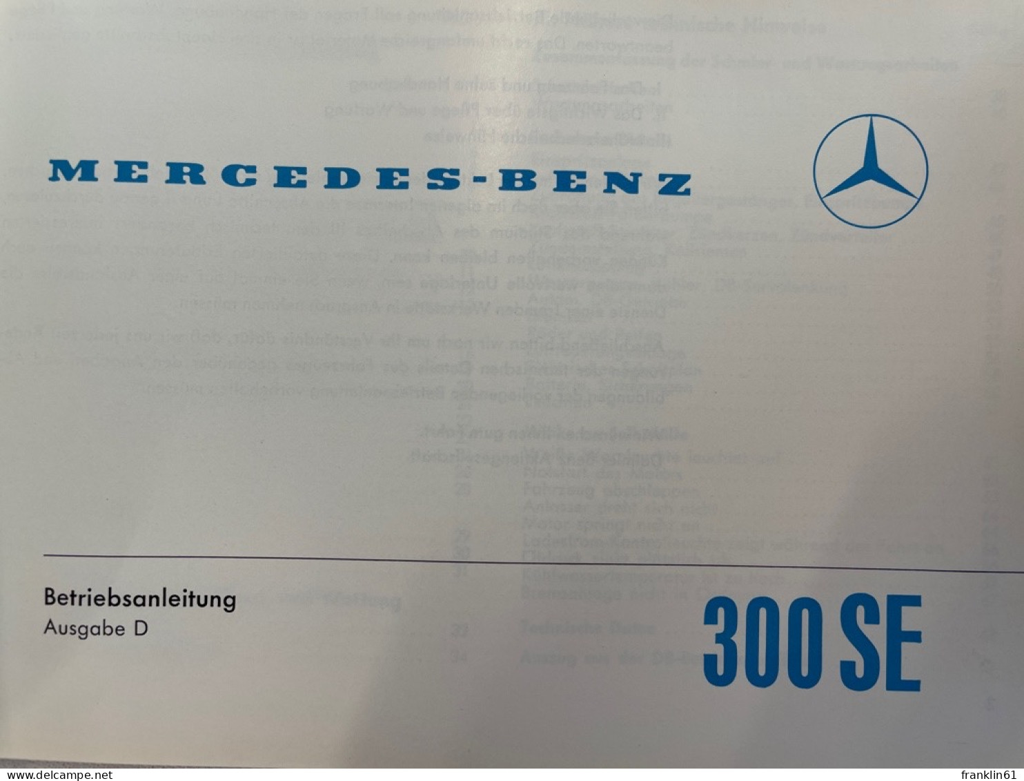 Mercedes-Benz 300 SE  Betriebsanleitung. - Transporte