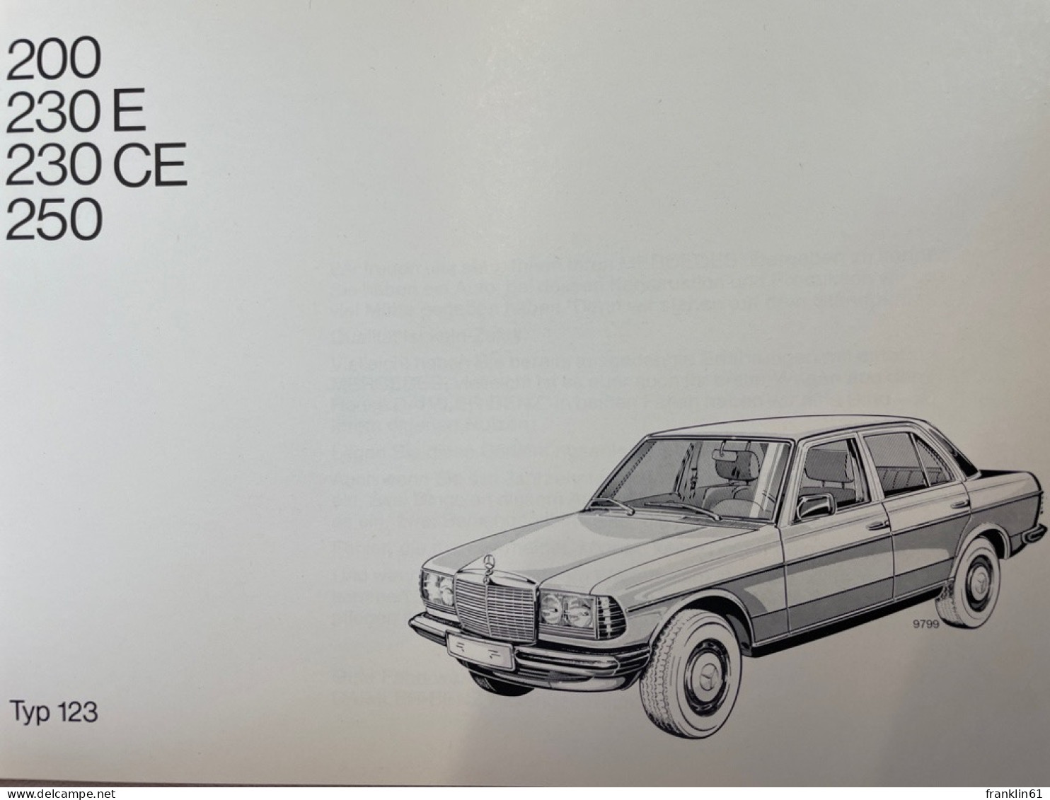 Mercedes-Benz 200, 230 E, 230 CE, 250 Bedienungsanleitung. - Transports