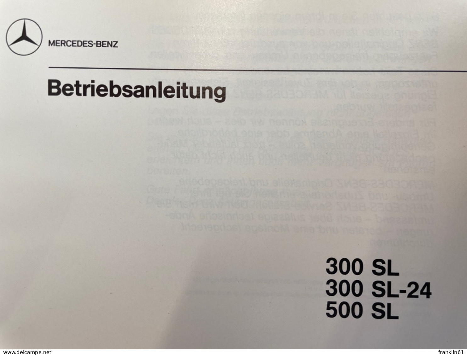 Mercedes-Benz. Betriebsanleitung. 300 SL, 300 SL-24, 500 SL. - Transports