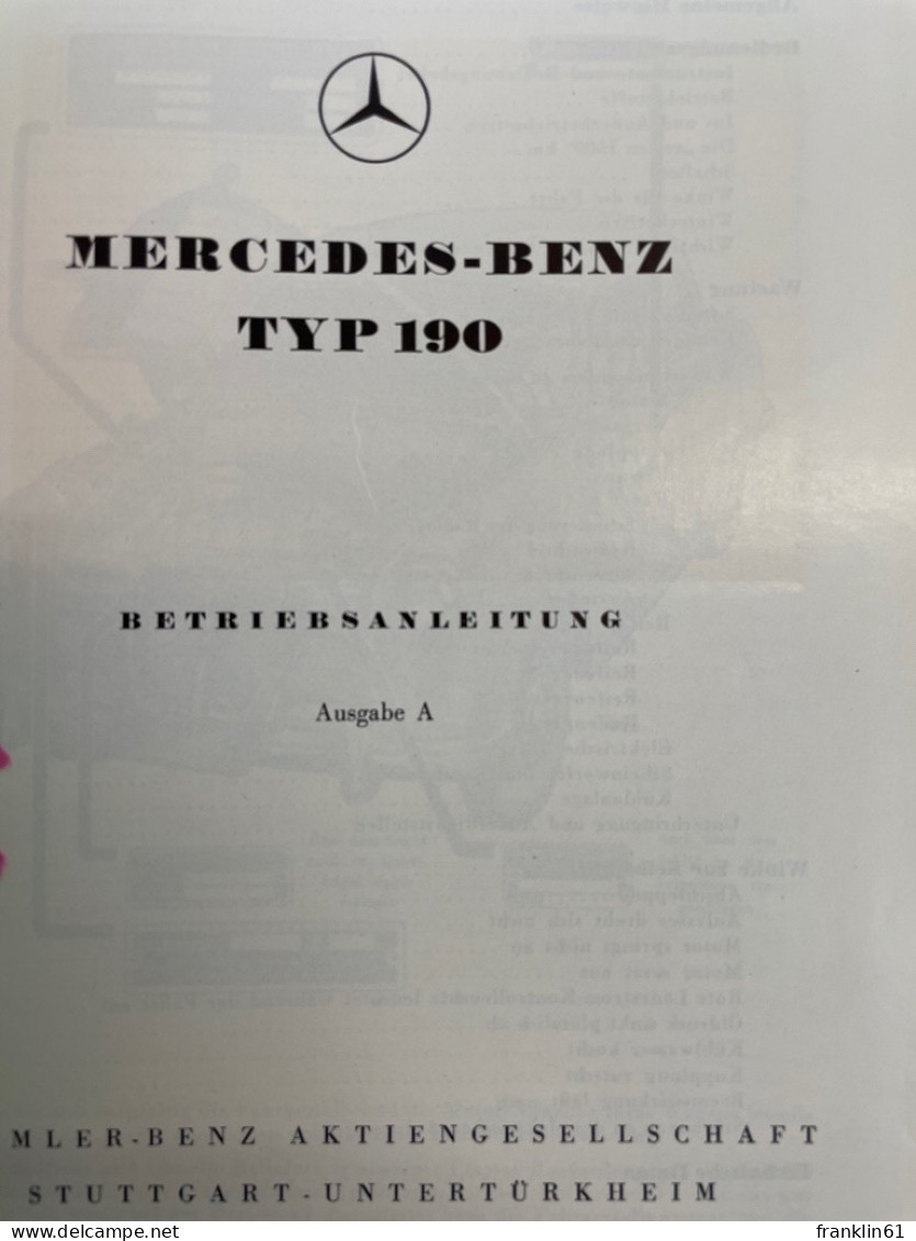 Mercedes-Benz Typ 190. Betriebsanleitung. - Trasporti