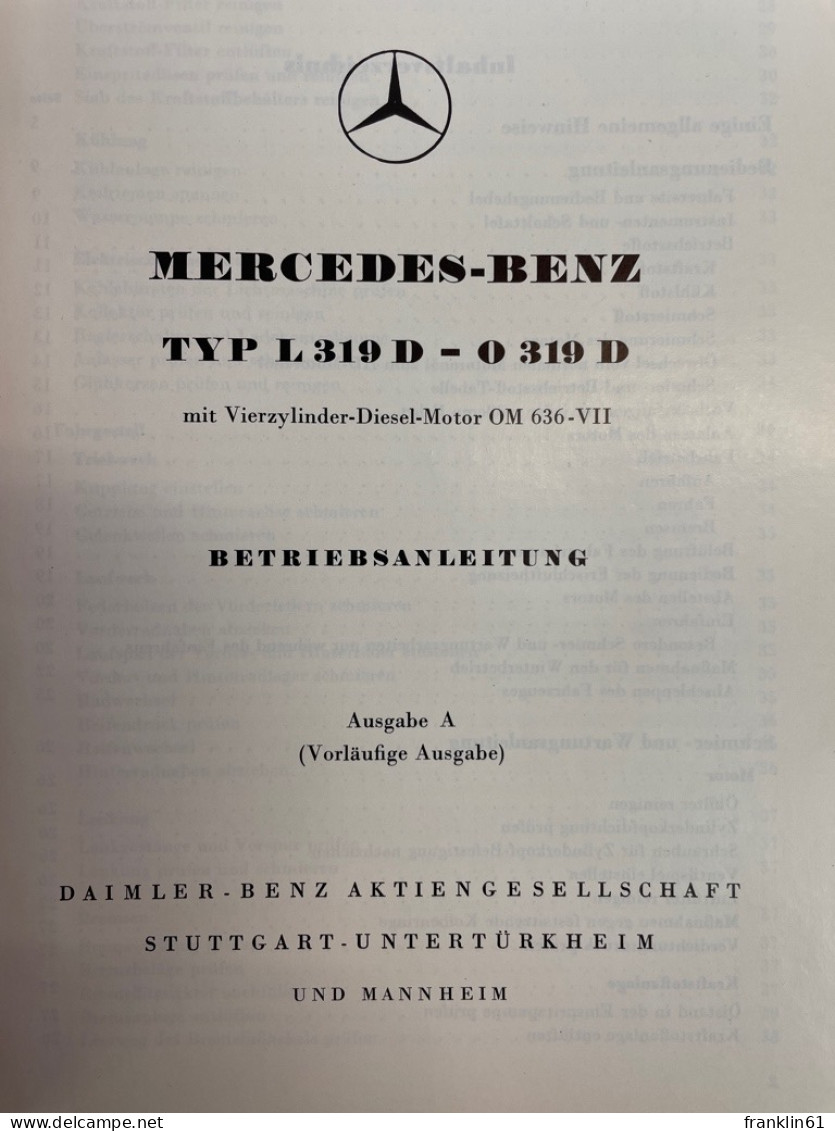 Mercedes-Benz Typ L 319 D - O 319 D. Betriebsanleitung. - Transports