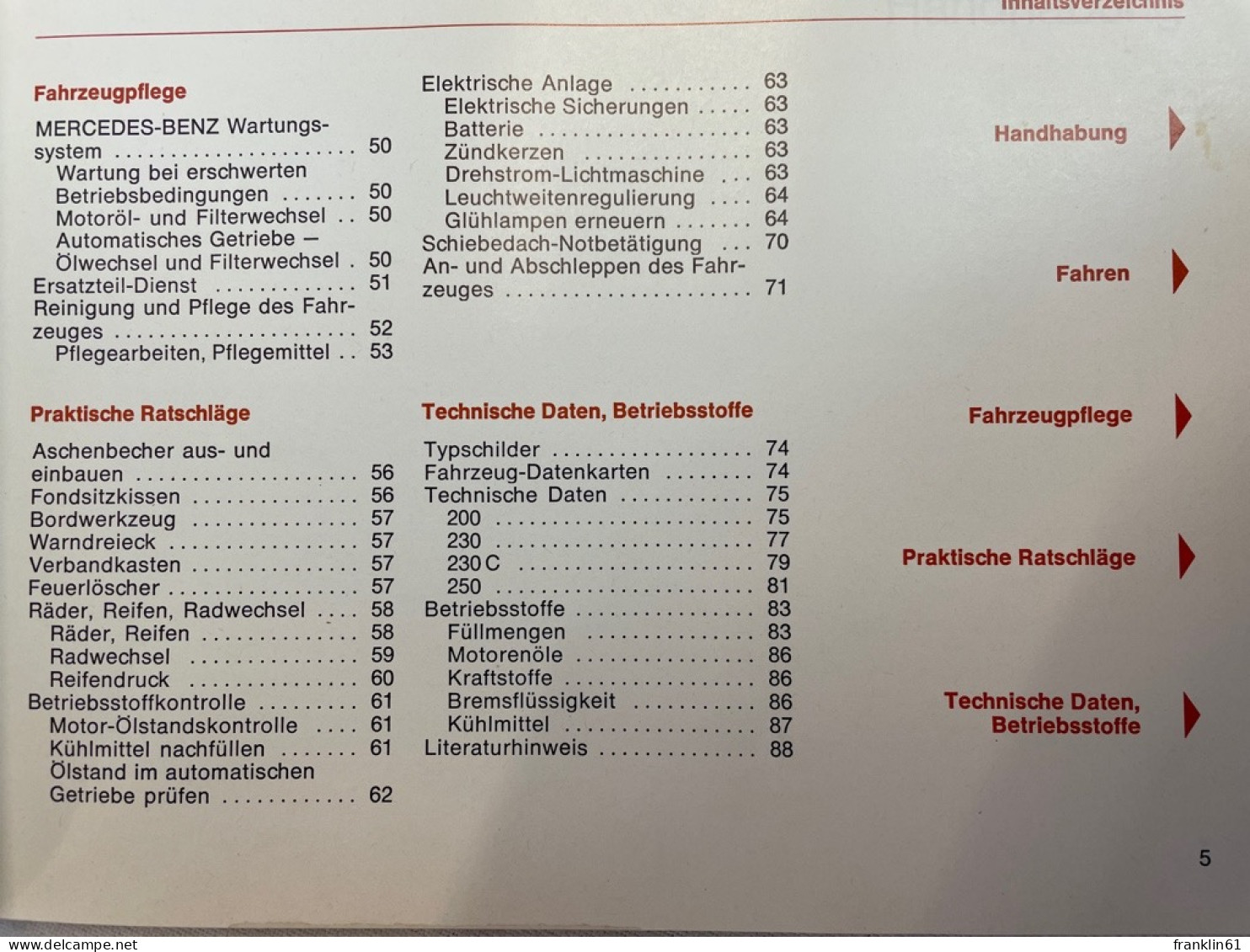 Mercedes-Benz 200, 230, 230 C, 250. Bedienungsanleitung. - Trasporti