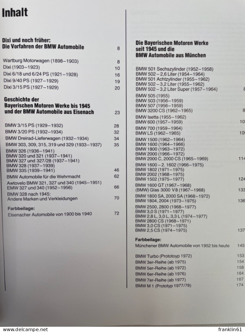 Alle BMW-Automobile 1928 - 1978 : Geschichte Und Typologie Der Marken Dixi Und BMW. - Transport