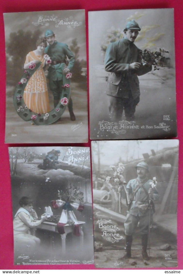 Lot De 3 Cartes Postales. Militaire Bonne Année Souvenir Fer à Cheval Guerre 14-18 + 1 Gratuite - Sammlungen & Sammellose