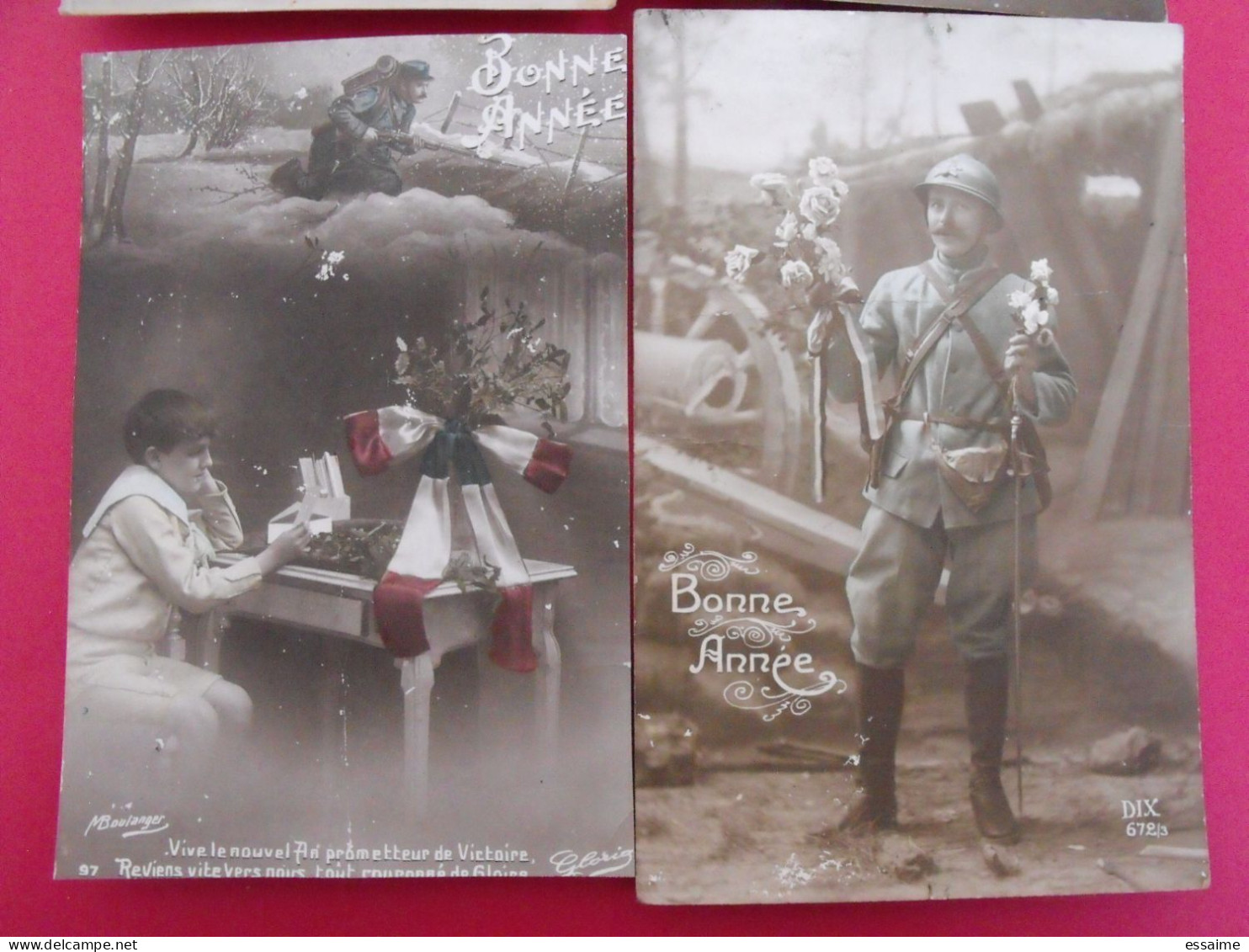 Lot De 3 Cartes Postales. Militaire Bonne Année Souvenir Fer à Cheval Guerre 14-18 + 1 Gratuite - Verzamelingen & Kavels