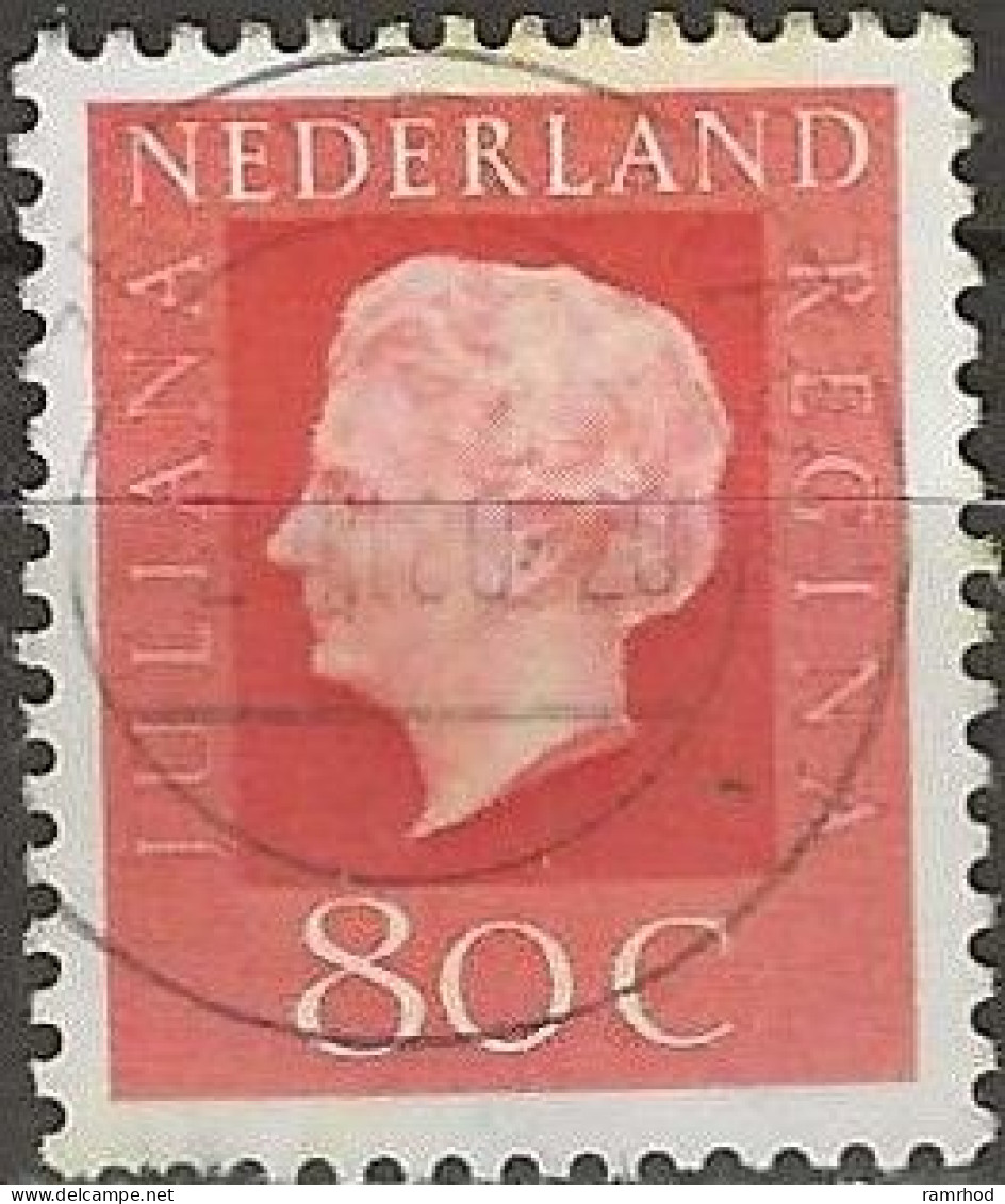 NETHERLANDS 1969 Queen Juliana - 80c. - Red FU - Used Stamps