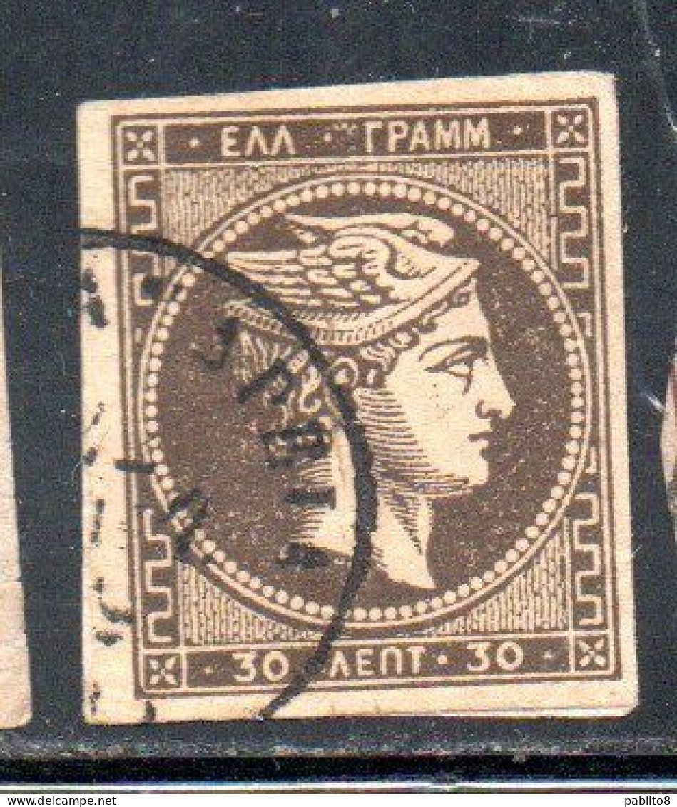 GREECE GRECIA HELLAS 1876 HERMES MERCURY MERCURIO LEPTA 30l USED USATO OBLITERE' - Used Stamps