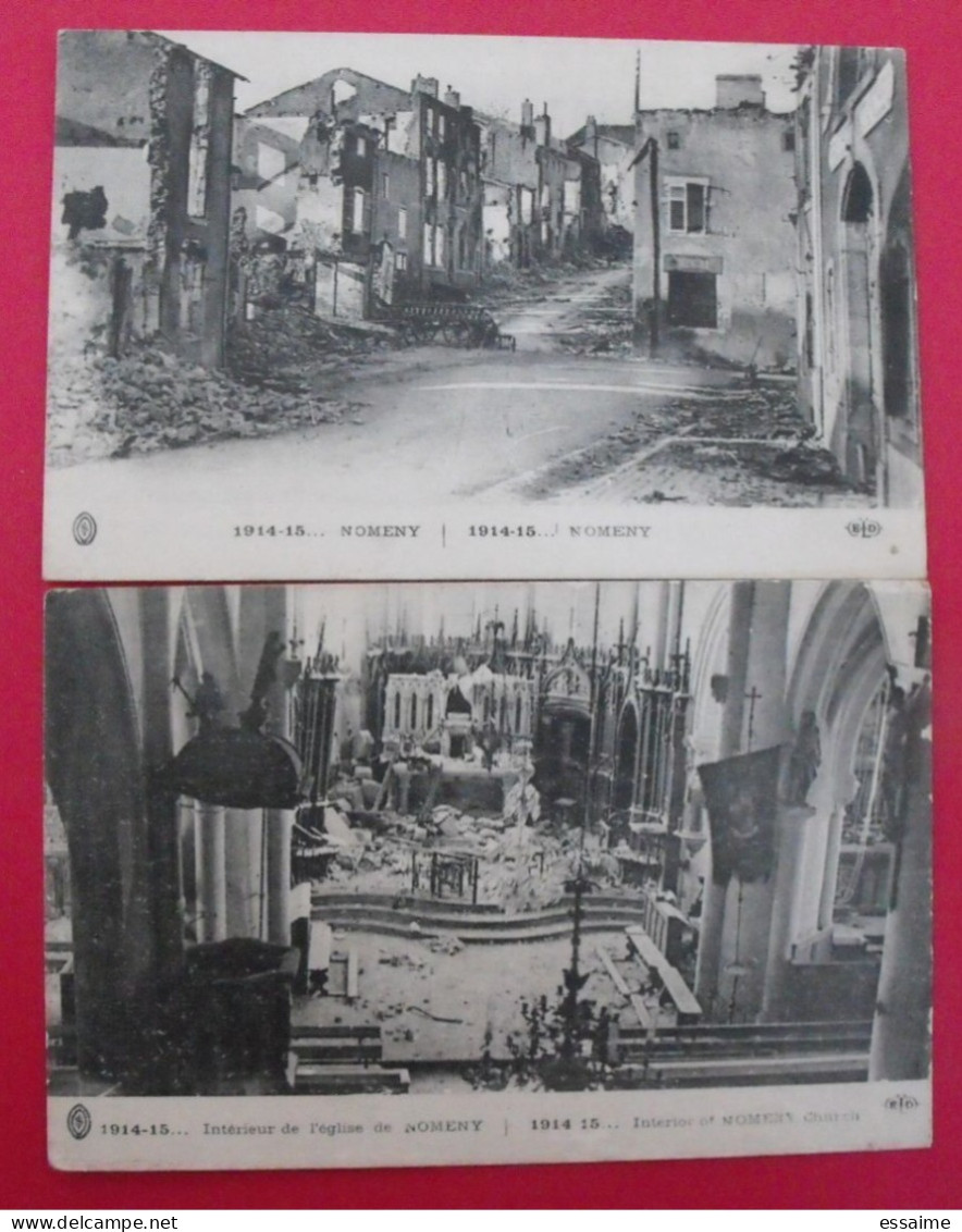 Lot De 2 Cartes Postales. Meurthe Et Moselle 54. Nomeny. église Bombardement Ruines - Nomeny