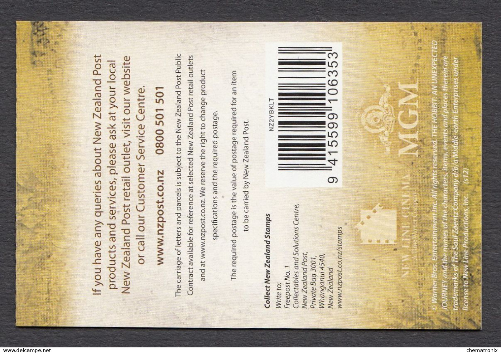 New Zealand 2012 - The Hobbit - Self-Adhesive Booklet - MNH ** - Postzegelboekjes