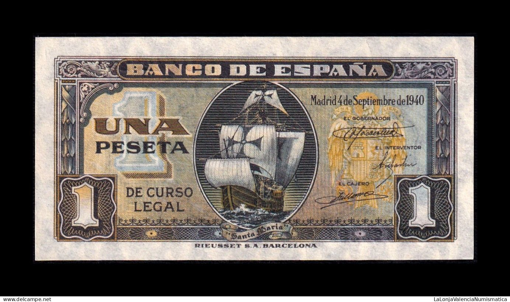 España Spain 1 Peseta Carabela 1940 Pick 122 Serie D Sc Unc - 1-2 Pesetas